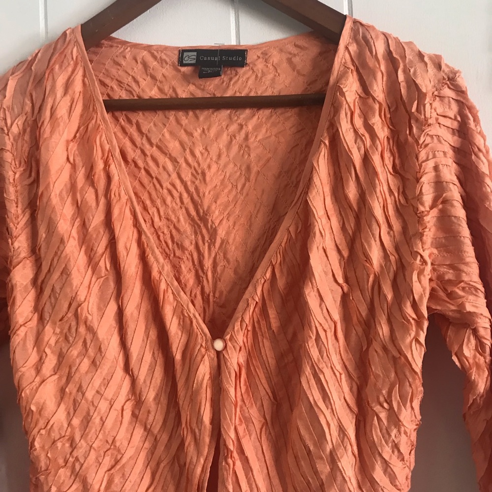 Casual Studio Peach Silk Ruffle Cardigan - Picture 4 of 8